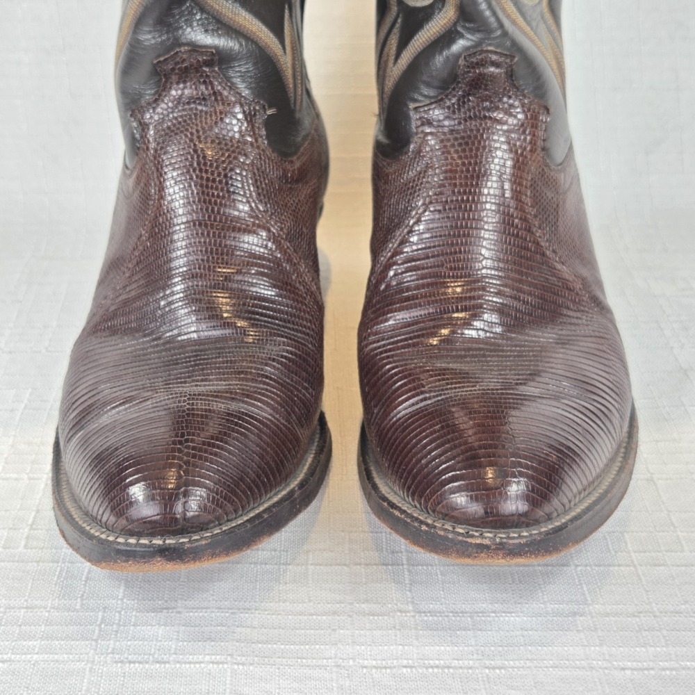 Justin Lizard Skin Brown Leather Western Cowboy Boots Men's 9.5 EE USA #8353 - Picture 3 of 15